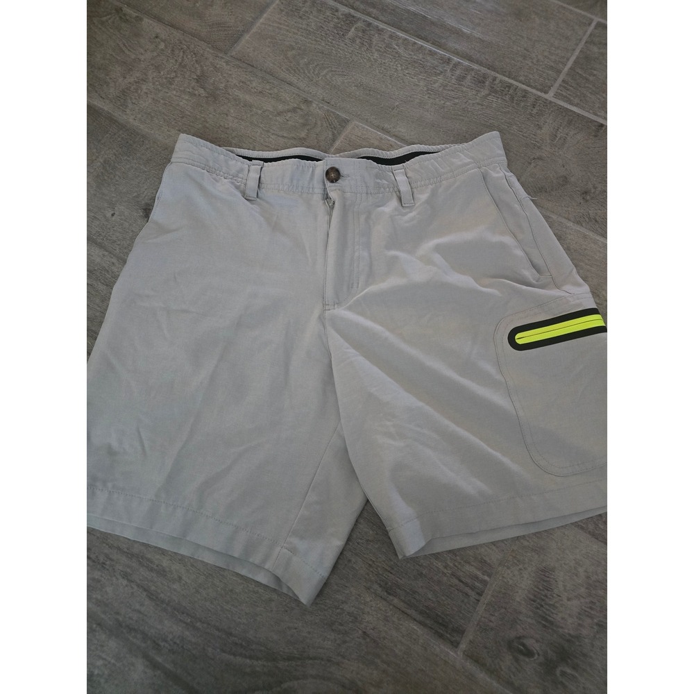 Loco Skailz Mens Performance Fishing Shorts‎ Gray Neon Yellow Size 34 Quick Dry